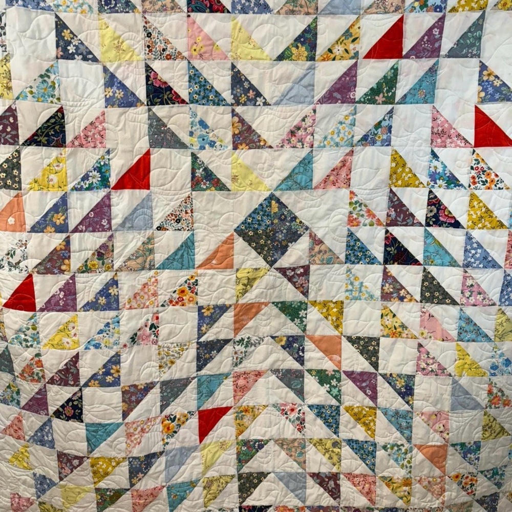 Handmade Multicolor Patchwork Quilt - White and Red Accent